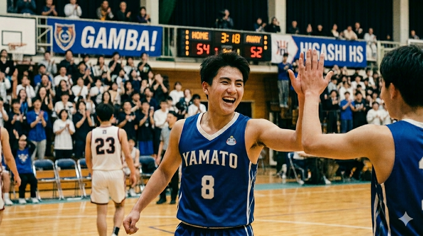 シュートを決めた選手のリアクション・ハイタッチ
