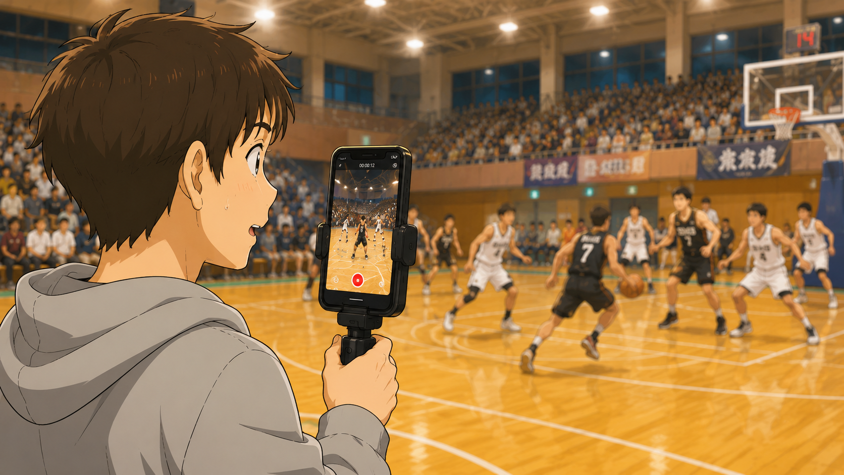 スマートフォングリップでバスケを撮影